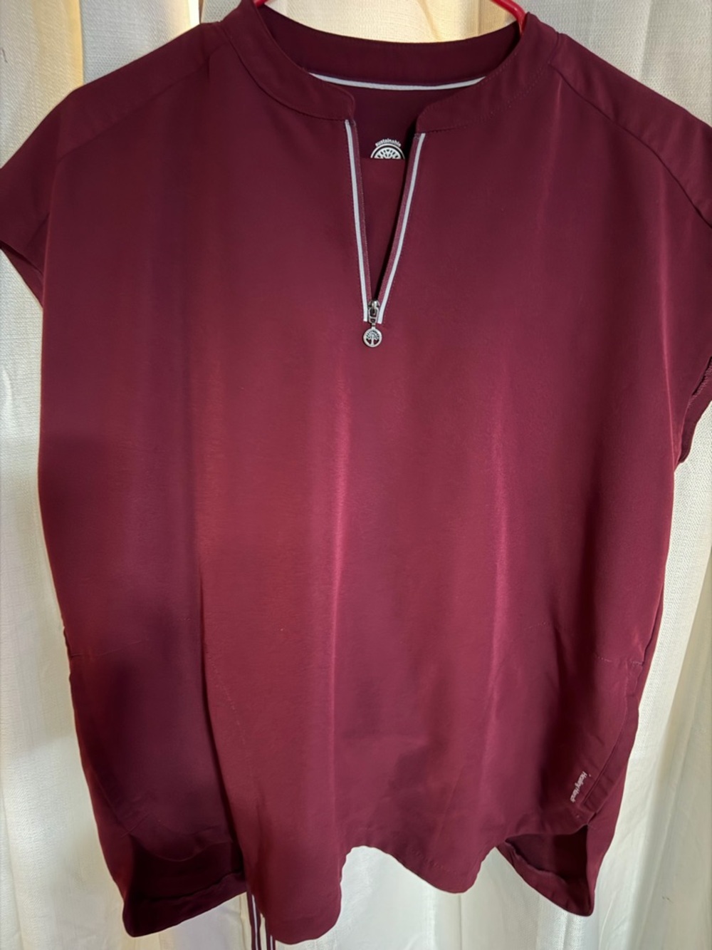 Women's Burgundy Half-Zip Performance Top and bottoms scrub set
